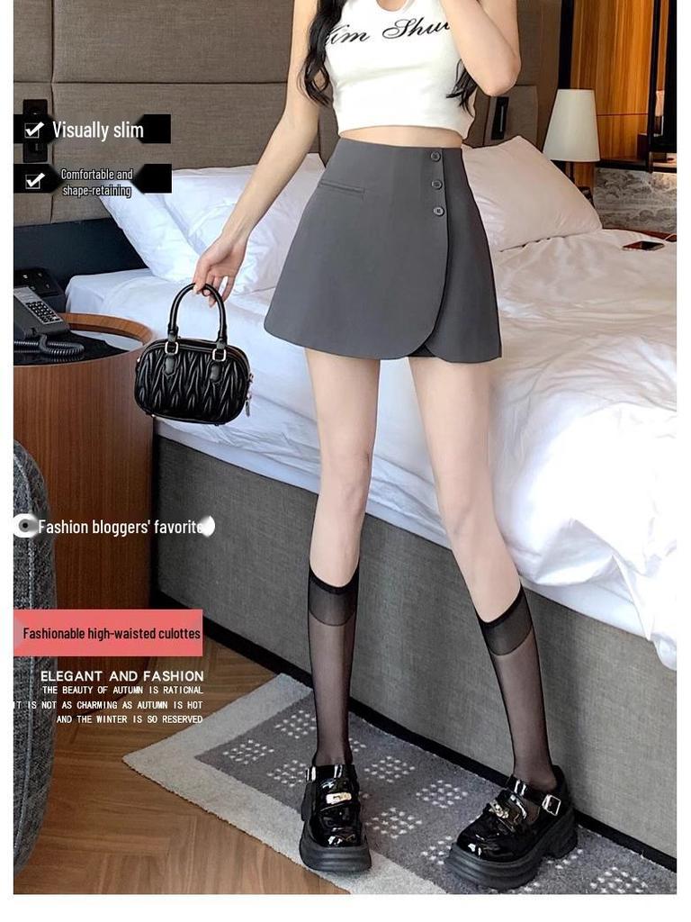 Women's Summer High-Waist A-Line Skirt Pants with Irregular Slits and Slim Design