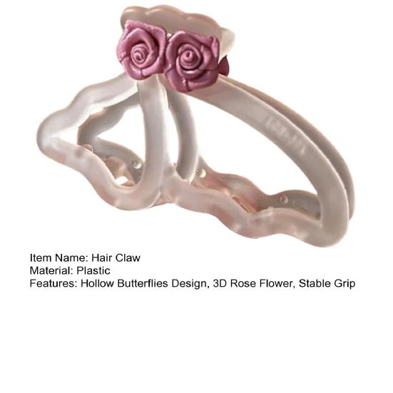 Hair Claw Hollow Butterflies Design 3D Rose Flower Decor Hair Clip Non-slip Teeth