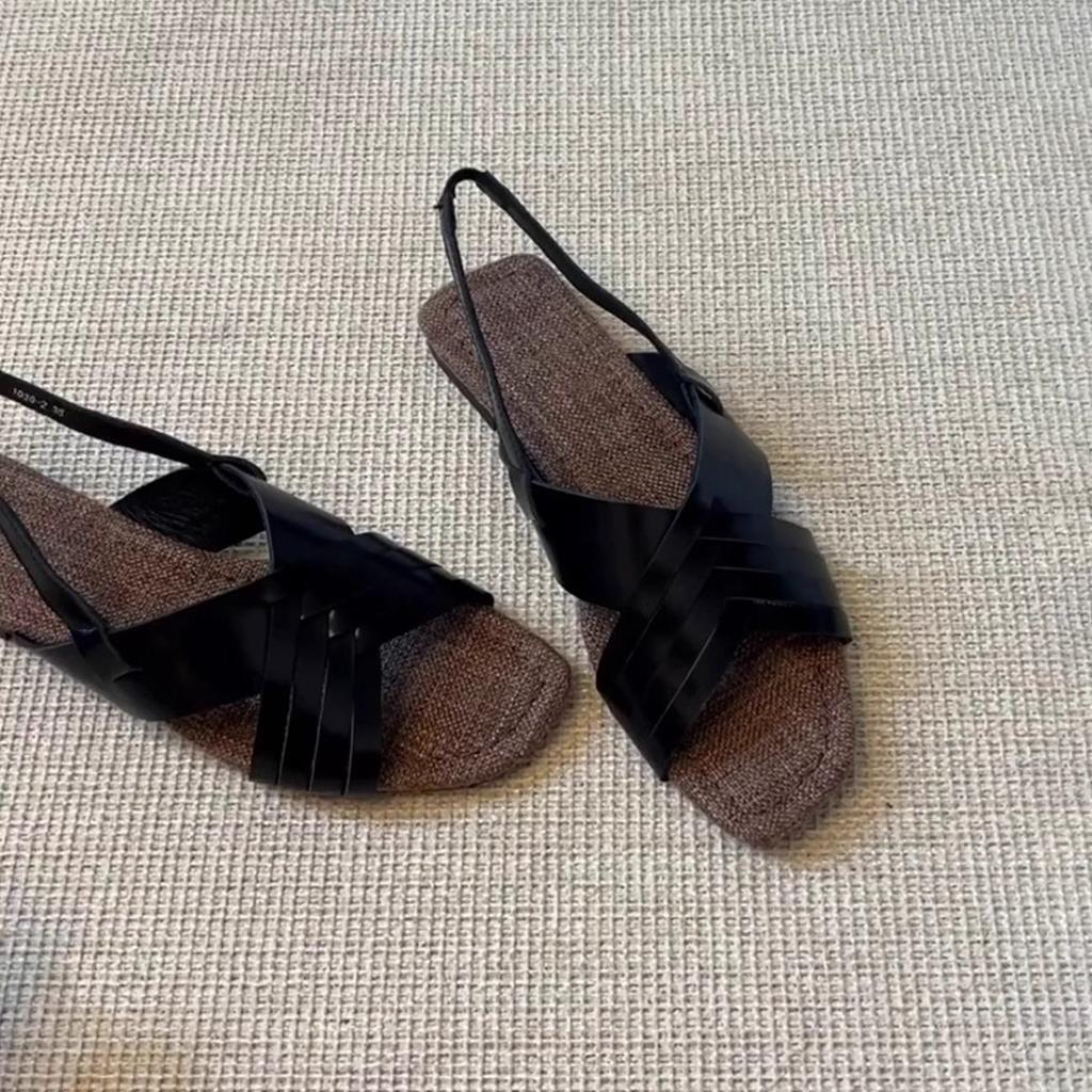 Sheepskin Version~ Vintage Woven Cross-strap Flat-soled Roman Shoes Back Strap Versatile Square Head Casual Open-toed Sandals Women