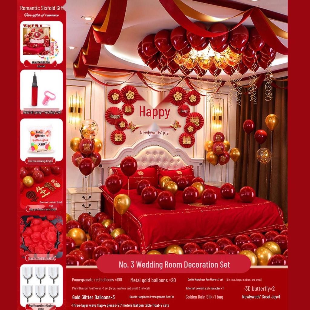 Romantic Wedding Bedroom Balloon Decoration Set for Groom and Bride