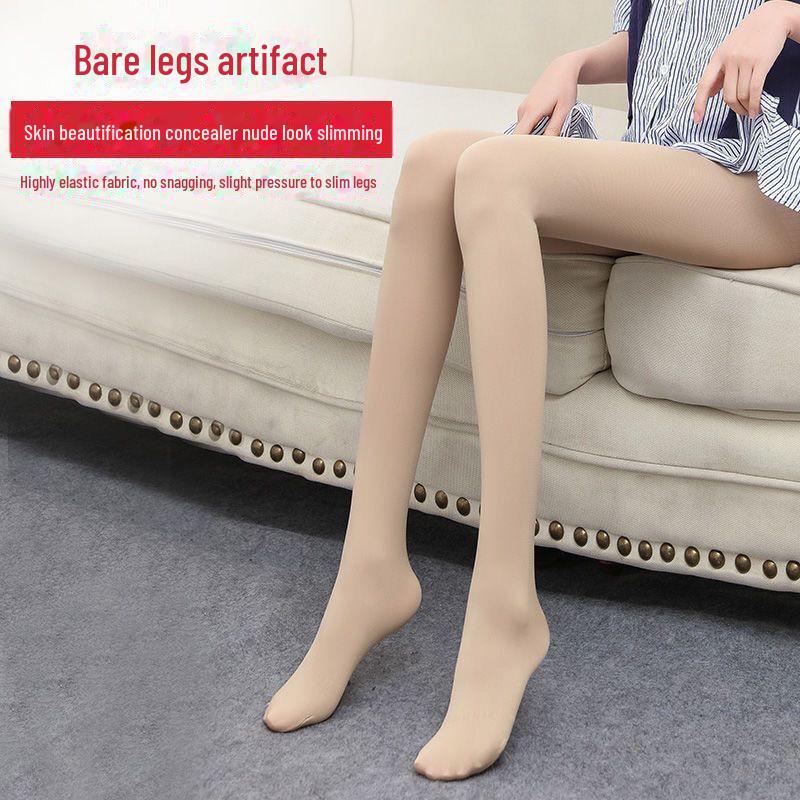 Женские леггинсы из утолщенного бархата осень/зима: Утягивающие колготки телесного цвета с эффектом голых ног, цельные, из искусственного нейлона.