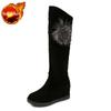 Fashion Long Boots for Women Rhinestone Black Knee High Shaft Shoes Woman Flat Demi-season Trend 2024 New Pu Footwear Spring Gyaru Rock