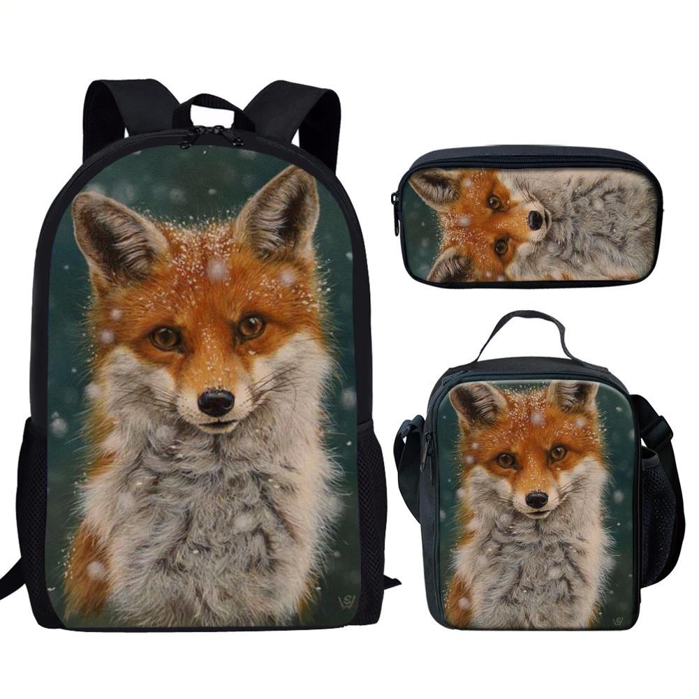 Trendy Popular New Fox 3D Print 3pcs/Set Student School Bags Laptop Daypack Backpack Lunch bag Pencil Case
