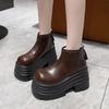 Мода 10 см Новые женские зимние массивные ботильоны, снежные ботинки на высокой платформе, меховая обувь на танкетке, плюшевые теплые короткие ботинки, кожаные челси ботинки