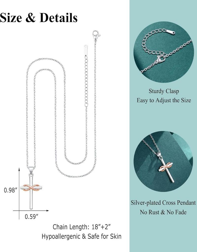 Infinity Cross Necklace for Women, Stainless Steel Christian Graduation Baptism Gifts for Women Confirmation Gifts for Teen