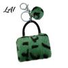 Retro Style Keychain Leopard Print Plush Handbag Keychain Mini Bag Key Ring Pendant Charm with Pompom Backpack Decorative Accessory for Women Girls
