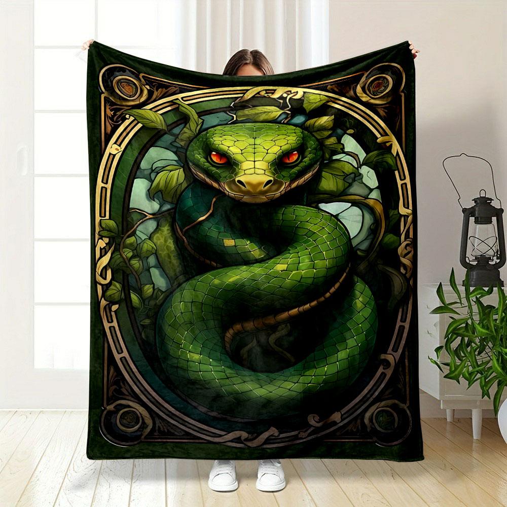 Art Nouveau Style Green Coiled Snake Blanket bedroom Blanket for Livingroom Couch lunch break Soft throw for Friend's festival Gift