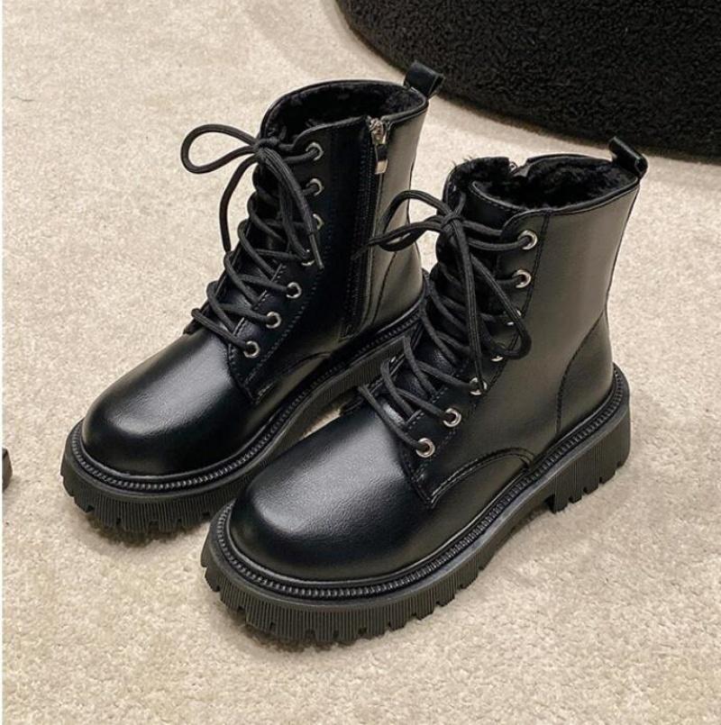 Модные женские ботильоны на платформе, осень-зима 2024, черные, белые, с толстой подошвой, мотоциклетные ботинки из искусственной кожи, нескользящие, женские