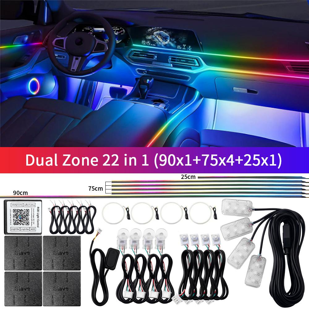 22 in 1 Symphony Car Ambient Light RGB 64 Color Universal LED Interior Hidden Acrylic Strip Light Decoration Atmosphere Lamp APP
