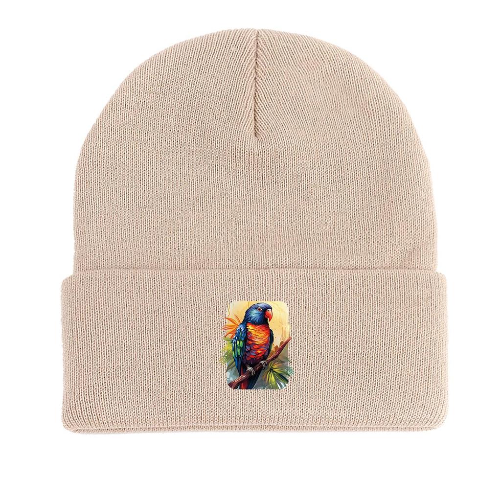 Colored Parrot Print Knit Cap Beanie, Animal Skullies Beanies Fit Stretchable Headwear Headwear Knitted Hat Beanie