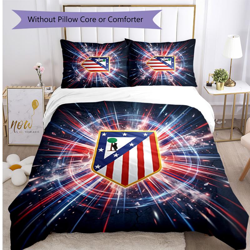 Atletico Madrid Pattern Printed 3PCS Bedding Set Soft Skin-Friendly Washable Duvet Cover & Pillowcases Set All Season Bedroom