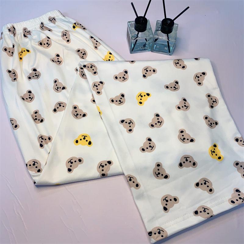 Женские свободные пижамные штаны с рисунком медведя из мультфильма на все времена года