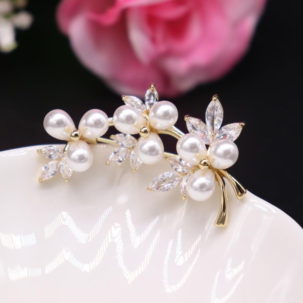 Pearl Flower Brooch Stylish Zircon Pearl Leaf Corsage Flower Chest Decoration Graduation Ceremony Entrance Ceremony Wedding Recital Interview Party