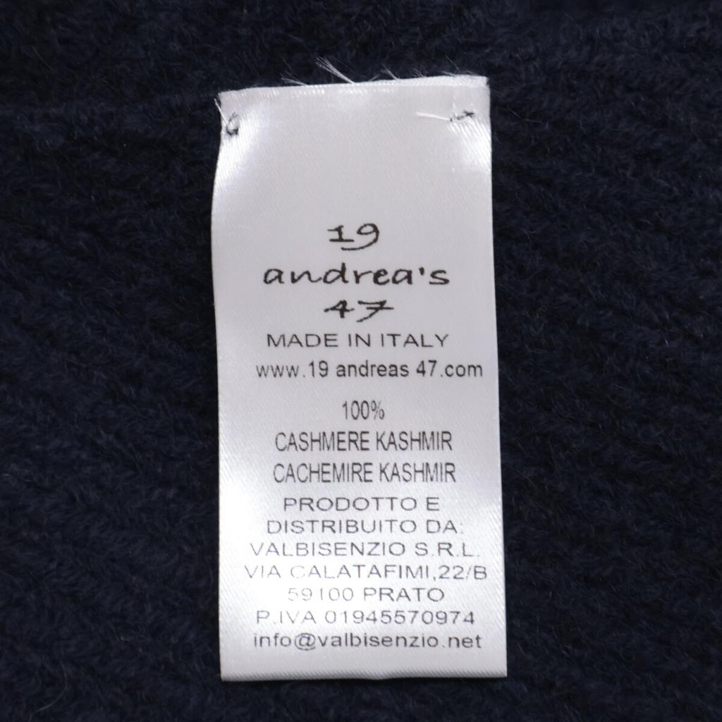 19 Andrea's 47 [Excellent Condition] 7708 SEAN Windowpane Cashmere Scarf 35X180 NAVYUsed