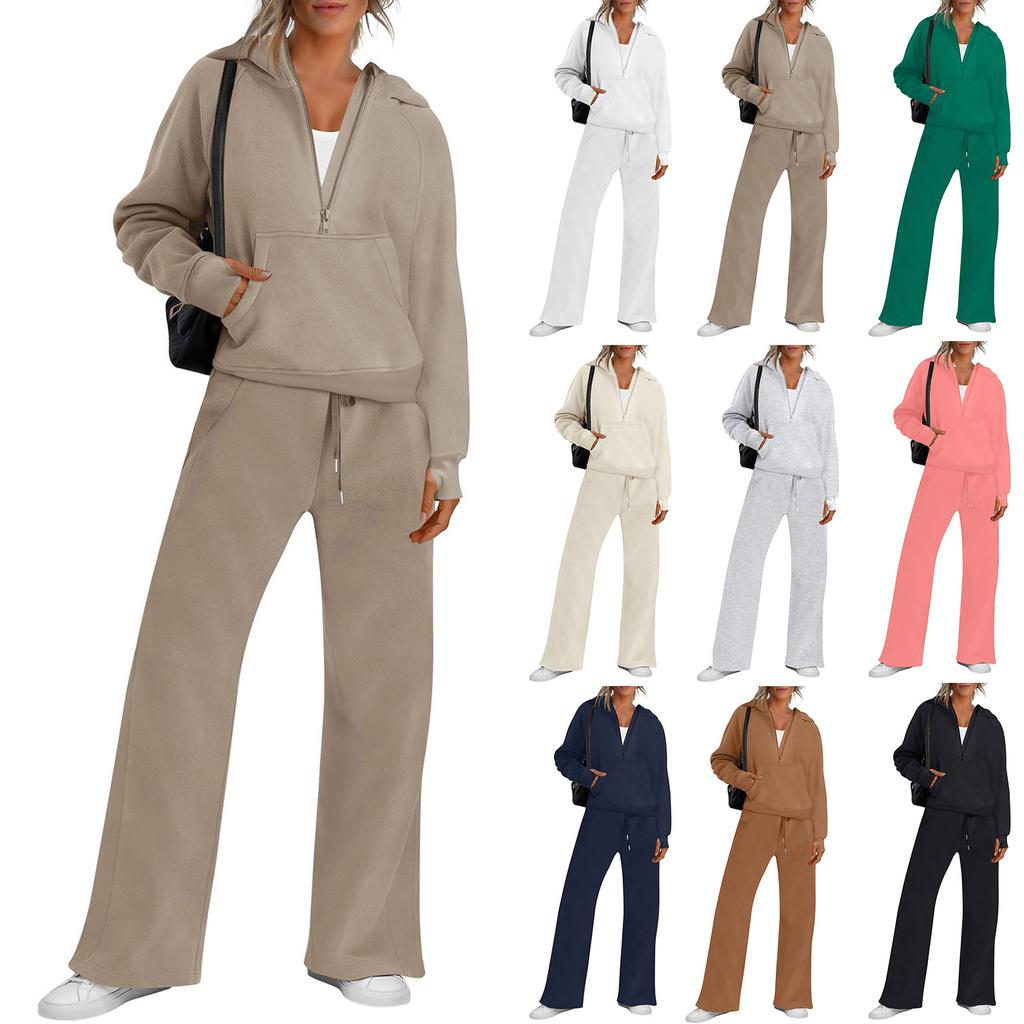 Женская мода однотонная толстовка с длинным рукавом и капюшоном, топ и брюки, повседневный комплект из двух предметов для отдыха