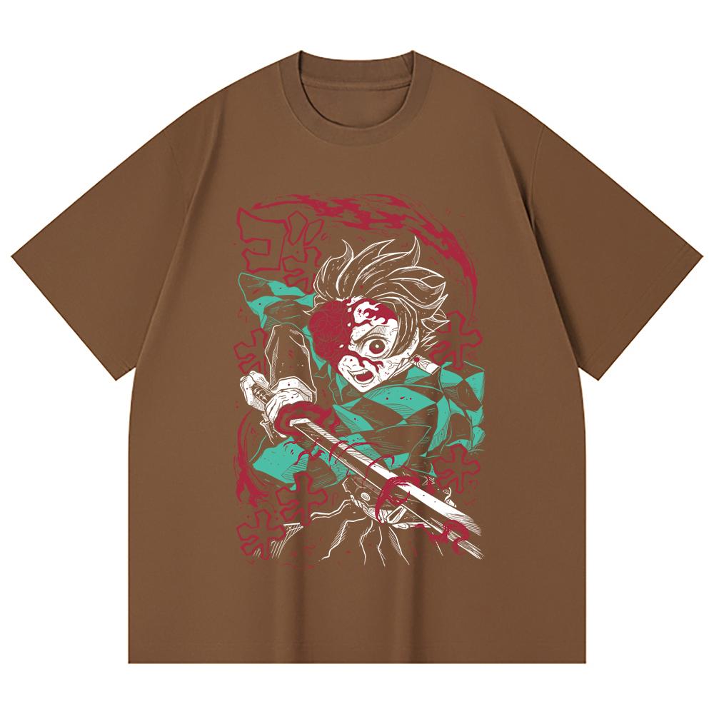 230 Gsm 100% Cotton Demon Slayer V41 Demon Tanjiro Print Unisex Heavy Cotton T Shirt