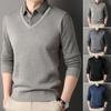 Men Sweater Fake Two-piece Shirt And Sweater Slicing Formal Business Style Turn-down Collar
