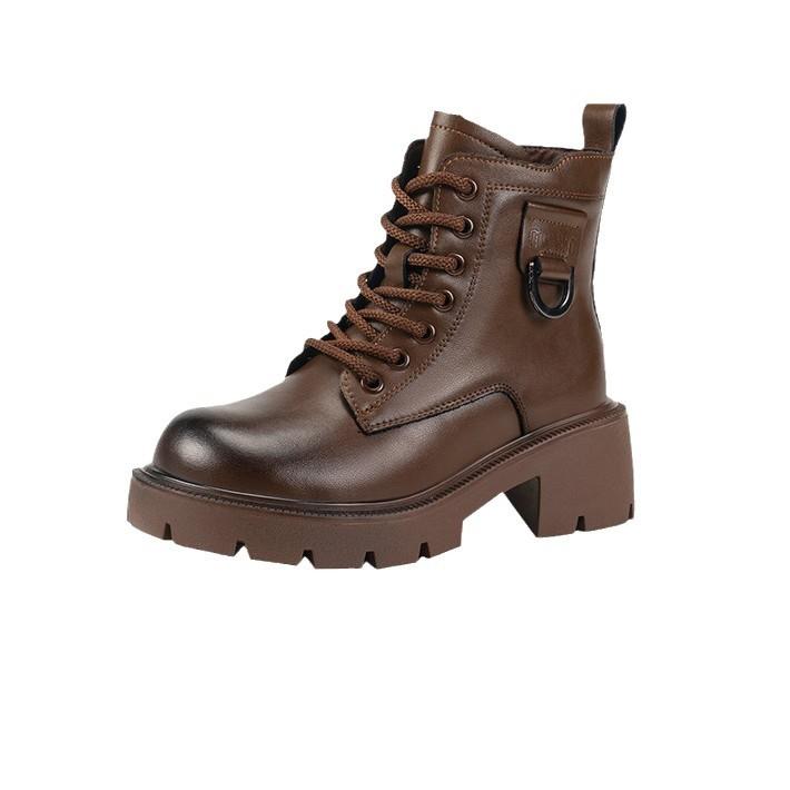 Зимние коричневые ботинки Martin женские в британском стиле 2024 года, новые мягкие кожаные туфли на платформе с завышенной талией и шнуровкой в стиле ретро