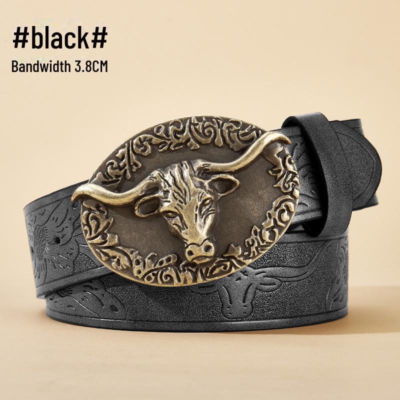 "Western Cowboy Leather Belt - Large Plate Trend, American Street Style, Youth Outerwear Accessory"
