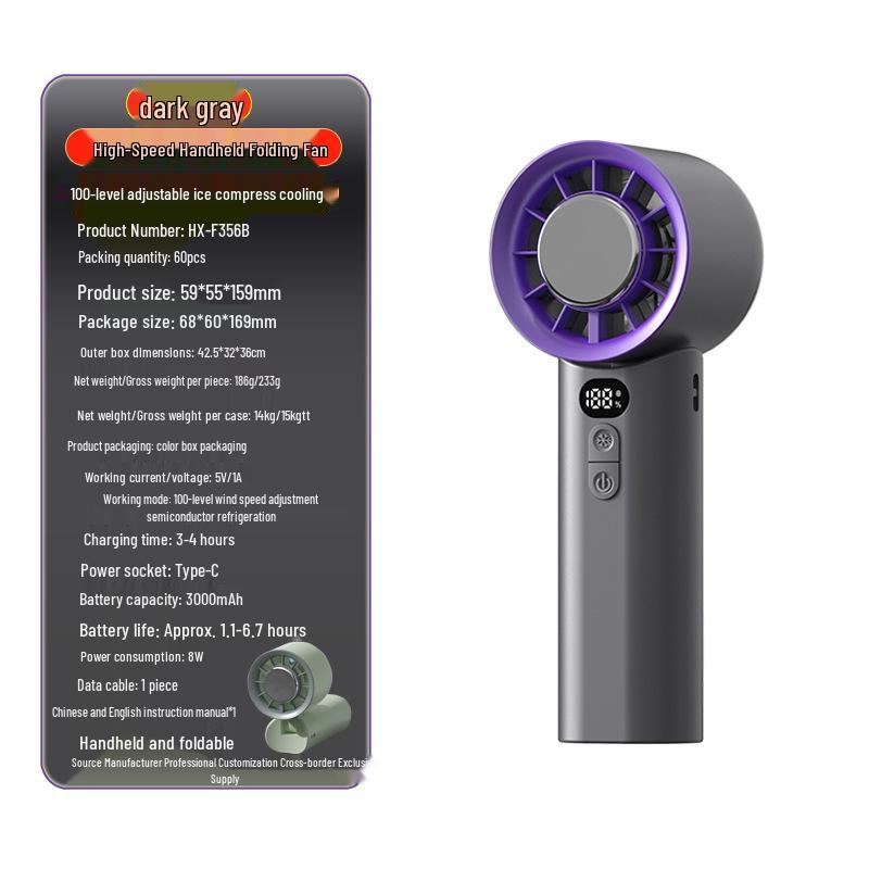 Portable High-Speed Mini Fan with Digital Display - Long-Lasting, Foldable, and Cooling