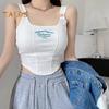 Women Summer Camisole Letter Embroidery Backless Stretchy Solid Color Sleeveless Short Dating Club Prty Beach Crop Top Lady Vest