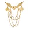 Retro Angel Wing Heart Shirt Suit Collar Tip Lapel Brooch Pin with Chain Tassel