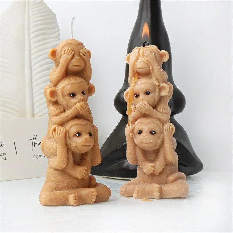 3D Handmade Diy Monkey Bear Shape Silicone Candle Mold Family of Three Overlapping Animals Resin Molds DIY Crafts Home Decor