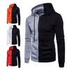 Hooded Zipper Closure Men Jacket Patchwork Long Sleeve Drawstring Side Pockets Sweatshirt Male Clothing