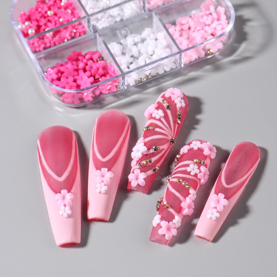 Xiaomi 1 Box Kawaii Mini Bow 3D Cute Nail Art Decorations White Pearls Nails Charms Designs DIY Pink Bowknot Resin Nail Accessories