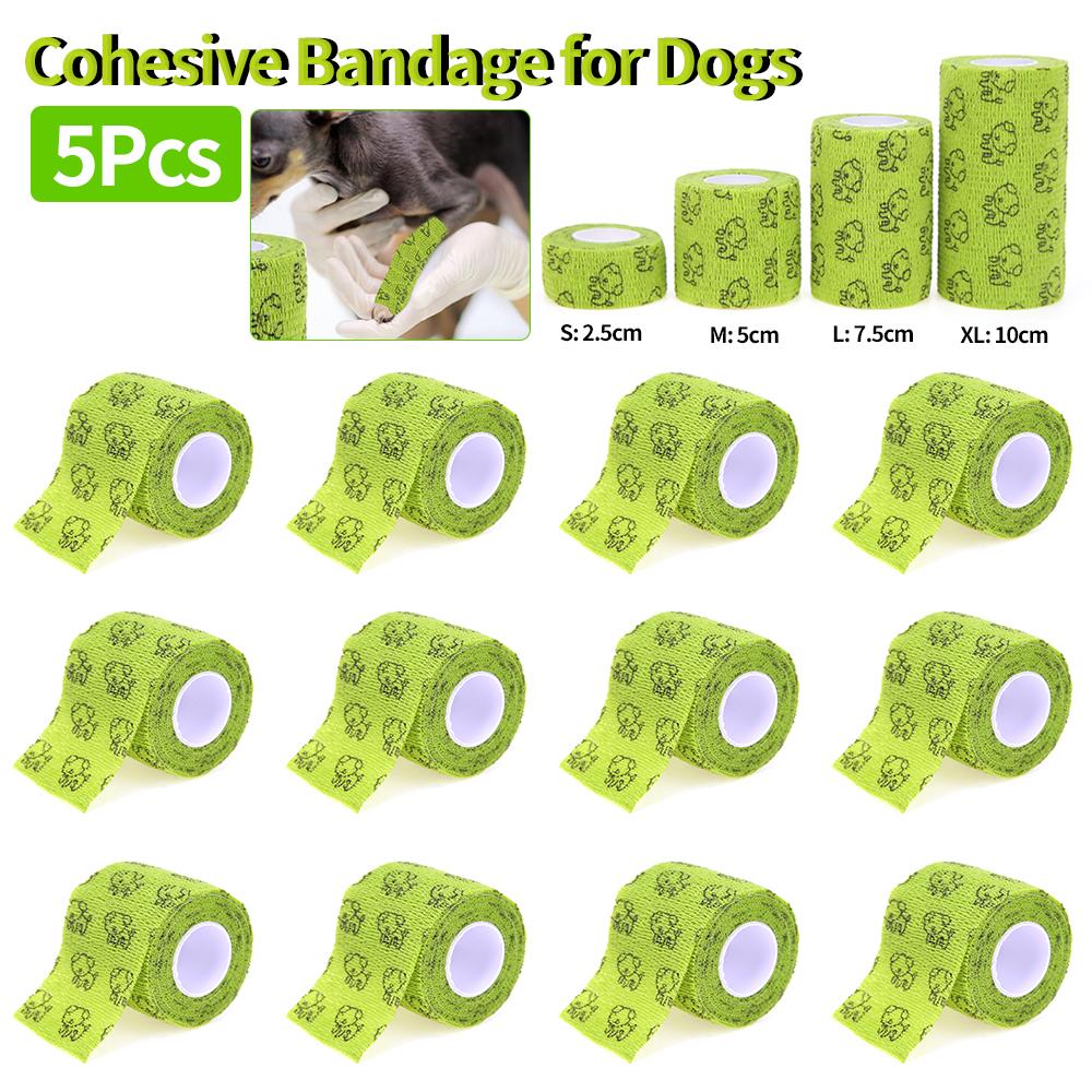 5Pcs Self-adhesive Elastic Bandage for Pet Dog Cat Bandage Leg Cover Protector Strap Medical Bandage Non-woven Cohesive Bandage