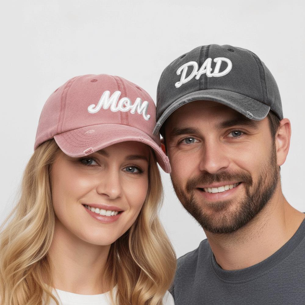 Ripped Brim Washed Cotton Dad Hat Distressed Washed Sun Cap MOM DAD Baseball Cap Family Matching