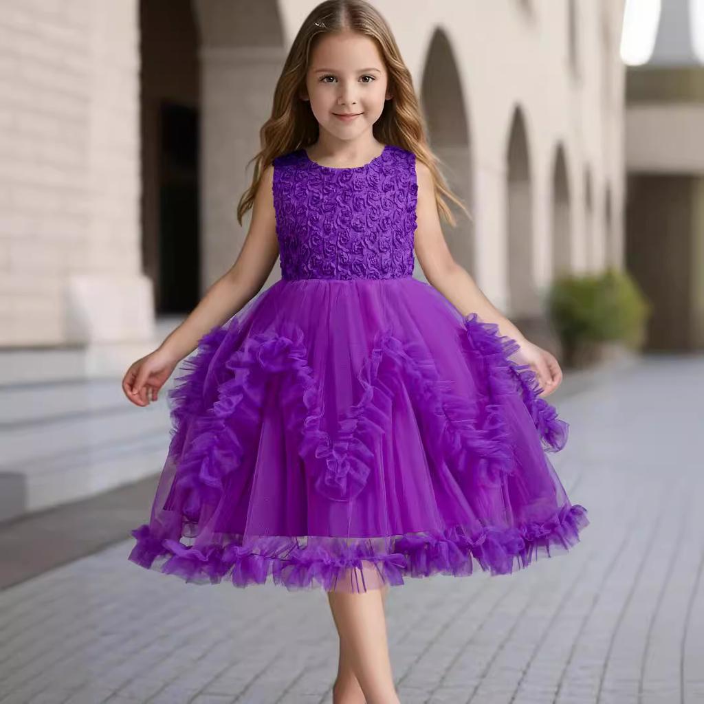 Girls Dresses Flower Pom Pom Princess Dresses Runway Wedding Banquet Host Gowns Dresses Party and Banquet Dresses