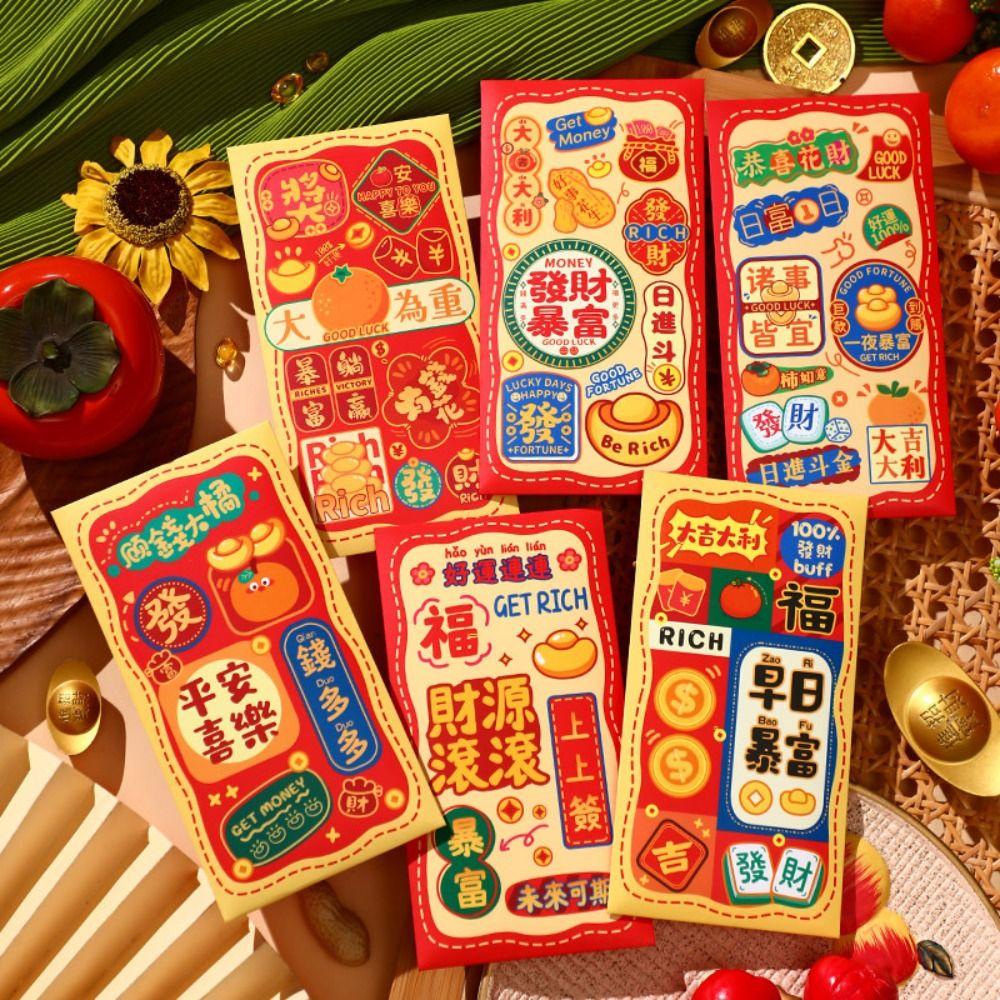 6Pcs Cartoon Chinese Snake Year Red Envelope New Year Money Envelope Spring Festival