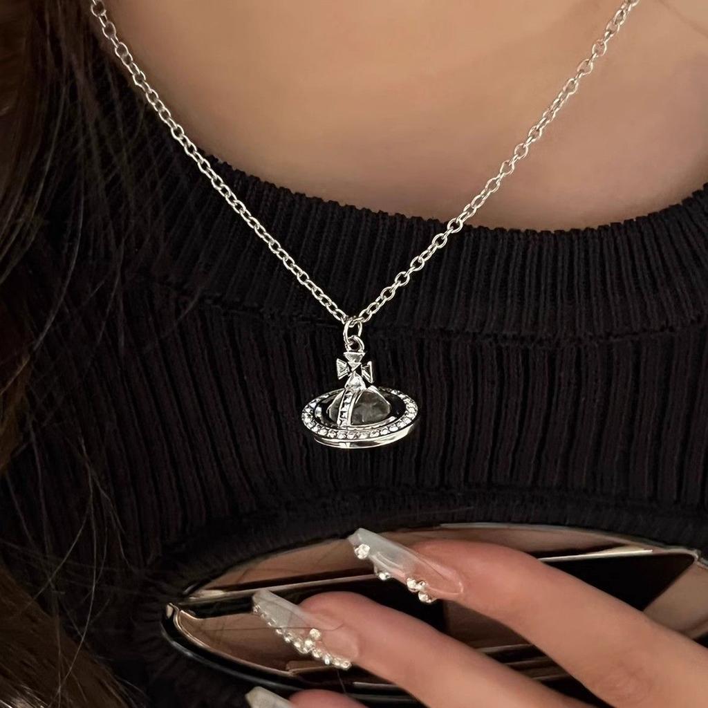 Saturn Transparent Necklace Silver Clavicle Flash Diamond Queen Mother West Niche Planet