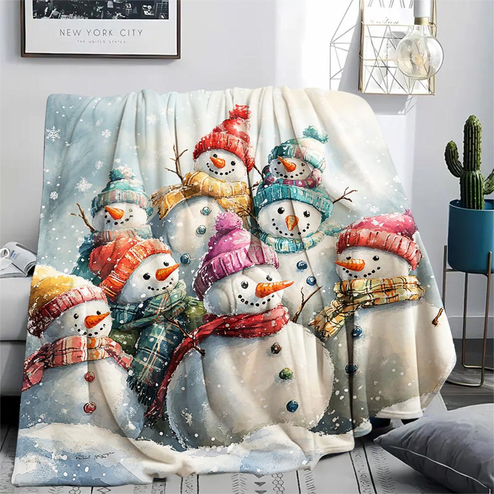 Snowmen Print Flannel Blanket, High quality Comfortable for All Seasons, Home Decor, Warmth and Comfort, Perfect for Christmas Gifts