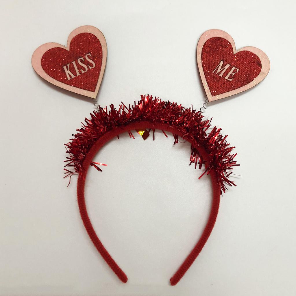 Delicate Banquet Party Hair Hoop with Heart Girls Valentines Headband with Tinsel Woman Teens Glitter Hair Accessory