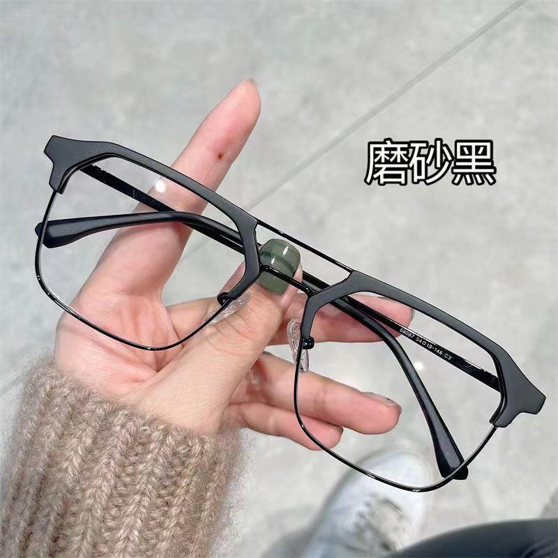 Can be equipped with tide eye protection, handsome anti-frame, female half frame degree, optical flat light myopia glasses, male double beam ruffian a