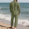 Мужской льняной комплект для лета: свободная рубашка с длинным рукавом и брюки