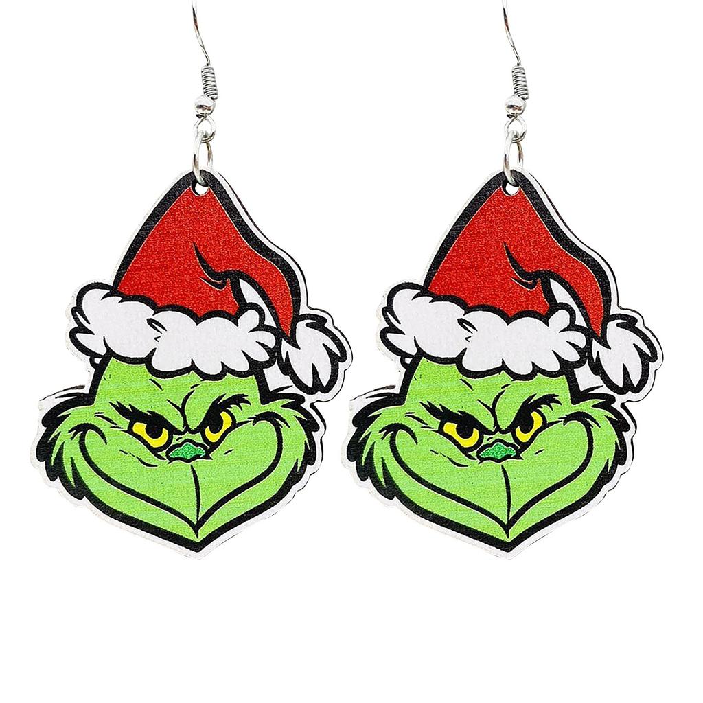 Рождественские деревянные серьги Зеленые волосы Рождественский подарок Висячие деревянные серьги Серьги