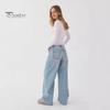 Широкие джинсы для женщин, эластичные джинсовые брюки с высокой талией и карманами, повседневные прямые джинсовые брюки