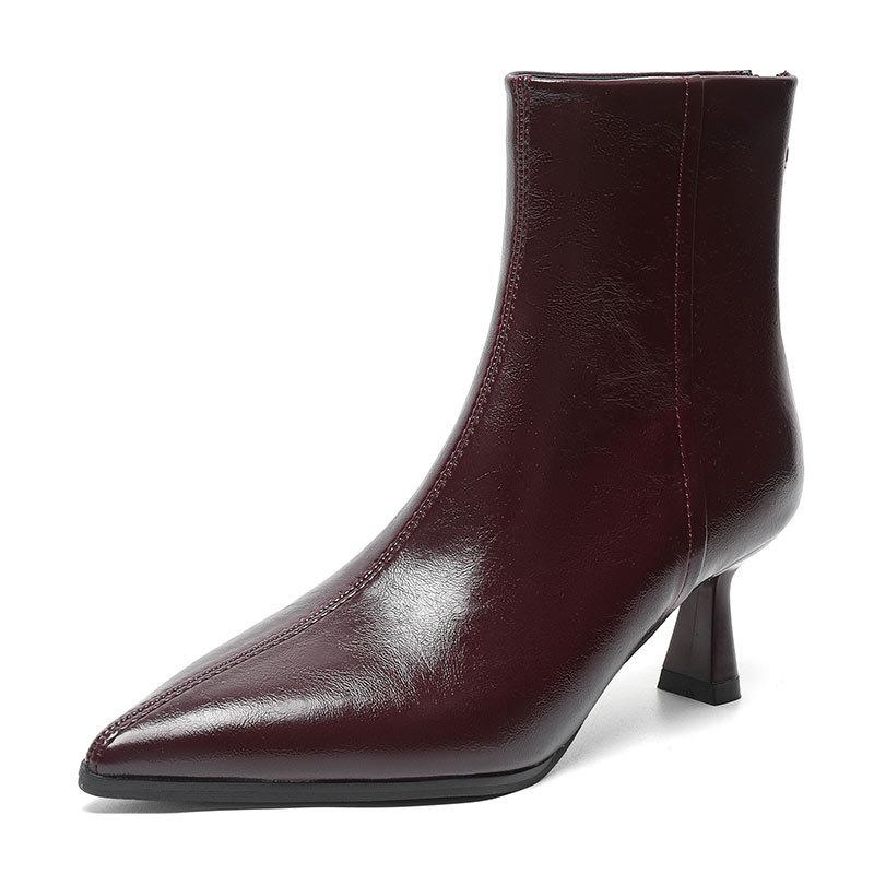 Женские осенне-зимние туфли на высоком каблуке из мягкой кожи, остроносые тонкие ботильоны 2024, новые женские ботильоны на тонком каблуке, белые ботильоны на высоком каблуке для женщин