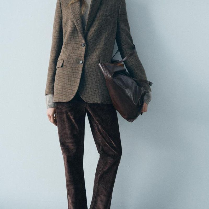 Осень и Зима Новая Женская Одежда Мода Ветрозащитный Лацкан Длинные Рукава Шерстяная Смесь Клетчатый Блейзер 3736260