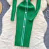 Autumn Winter Women Knitted Dresses 2024 Vintage Patchwork Striped Long Sleeve Bodycon Sexy Chic Long Dress