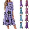 Women's Loose Casual And Fashionable Round Neck Seven Quarter Sleeved Printed Mid Length Dress