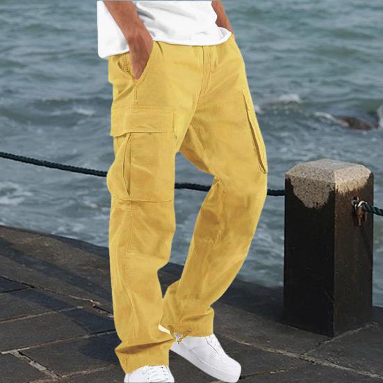 Мужские брюки-карго с несколькими карманами, эластичным поясом на шнурке, регулируемыми штанинами, свободные однотонные длинные шаровары для занятий спортом и отдыха на открытом воздухе