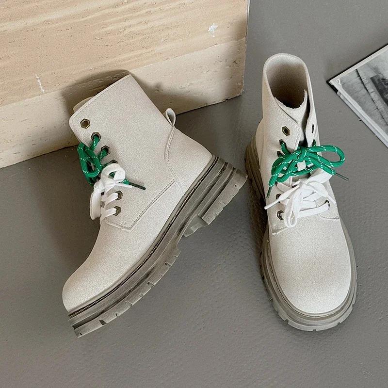 Новые ботинки в британском стиле, женская обувь, осенние новые повседневные ботинки на шнуровке, женские высокие ботинки, нескользящие ботинки на толстой подошве для походов на открытом воздухе