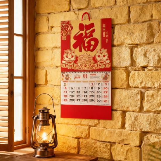 Настенный календарь 2026 год Китайский год Лошади Подвесной календарь Лунный месячный календарь для дома, ресторана, офиса, школы Украшение на Китайский Новый год