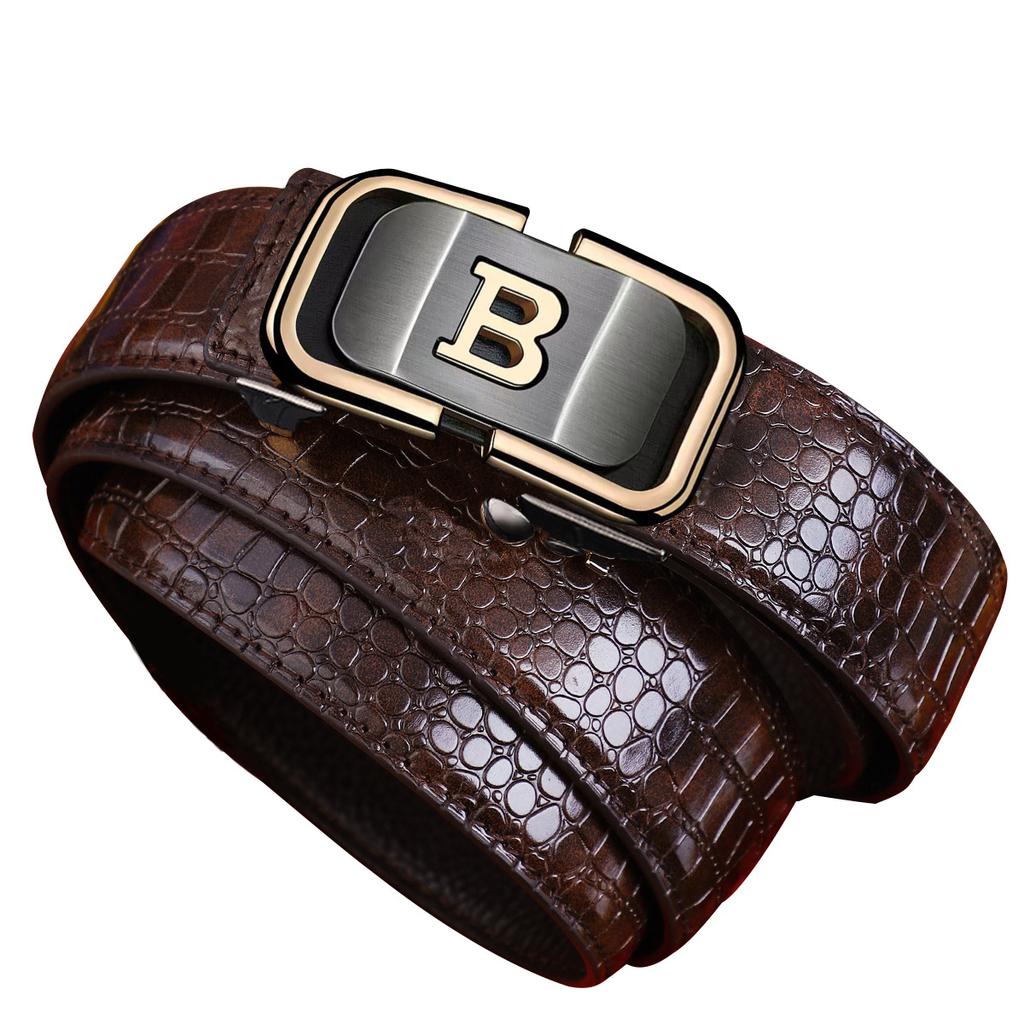 Men's Leather Belt Automatic Buckle Cattlehide Leather Fashion Business Elite Men's Pants Belt Versatile Casual Crocodile Pattern Belt