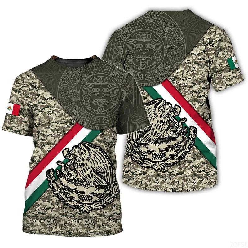 Mexican Flag and Emblem 3D Printed T-shirt Men's Fashion Street Round Neck Top Summer Casual Harajuku Short Sleeve Clothing