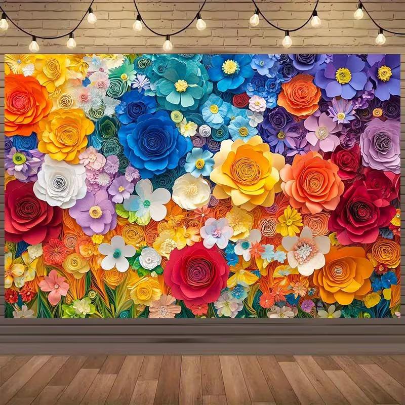 2D Rainbow Paper Flower Wall Backdrop Floral Photography Background